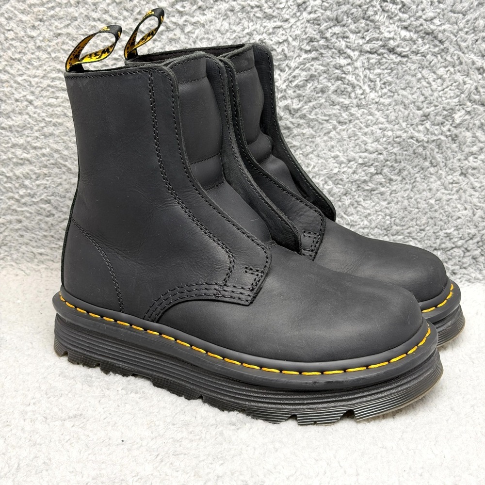 Dr Martens Zebzag Laceless Womens Size 6 Slip On Ankle Boots Black Leather